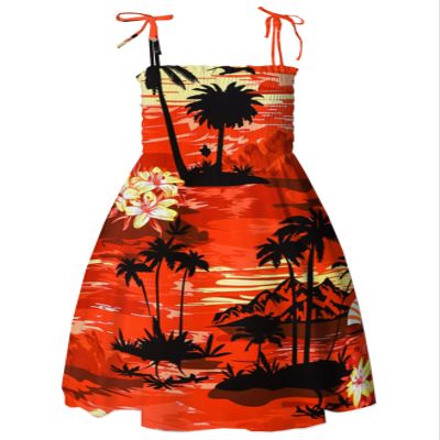 Girl's Women's Summer Spaghetti Strap Beach Dresses Hawaiian Hoilday Smocked Midi Sun Dress Ruffle Square Neck, Sunset Orange, US L