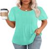 Summer Tops for Women 2025 Trendy Short Sleeve T Shirts Tuck Pleated Front Loose Fit Dressy Casual Blouses Plus Size Fashion Aqua 3XL view 1
