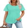 Summer Tops for Women 2025 Trendy Short Sleeve T Shirts Tuck Pleated Front Loose Fit Dressy Casual Blouses Plus Size Fashion Aqua 3XL view 2