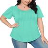 Summer Tops for Women 2025 Trendy Short Sleeve T Shirts Tuck Pleated Front Loose Fit Dressy Casual Blouses Plus Size Fashion Aqua 3XL view 4