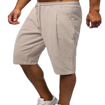 HangNiFang Men's Carpi Shorts Summer Long Linen Shorts Below Knee 3/4 Capri Pants with Pockets(0587-KhakiX2-XL)