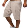 HangNiFang Men's Carpi Shorts Summer Long Linen Shorts Below Knee 3/4 Capri Pants with Pockets(0587-KhakiX2-XL) view 1