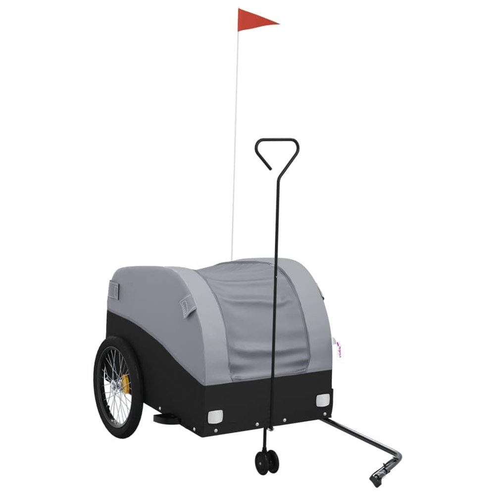 vidaXL Bike Trailer-Cargo Carrier/Utility Cart with Sturdy Iron Construction-Black/Gray, 99.2 lb Capacity, Easy Attach Tow Bar, Includes Safety Flag