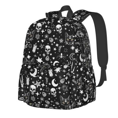 ACDRUING Skeleton Cat Pattern Waterproof Backpack Adjustable Shoulder Straps Bag Large Capacity Casual Daypack Bookbag For Travel Work