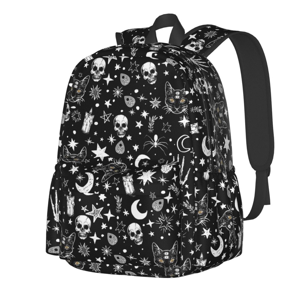 ACDRUING Skeleton Cat Pattern Waterproof Backpack Adjustable Shoulder Straps Bag Large Capacity Casual Daypack Bookbag For Travel Work