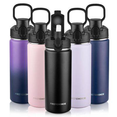 Insulated water bottle with Lid,18oz Stainless Steel Water Bottle for Boys,Girls,Double Wall Vacuum Wide Mouth Thermal Water Bottle for School,Travel,BPA-free and Leak-proof18oz,Black
