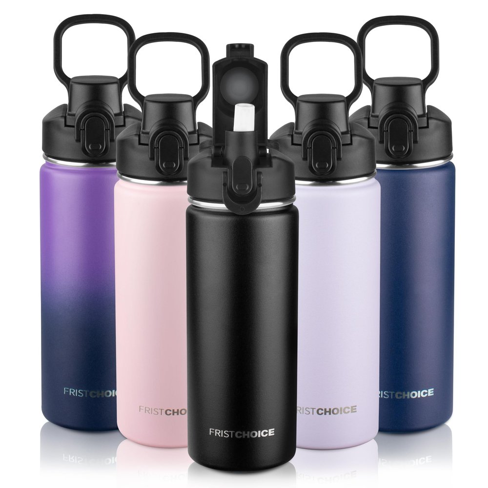 Insulated water bottle with Lid,18oz Stainless Steel Water Bottle for Boys,Girls,Double Wall Vacuum Wide Mouth Thermal Water Bottle for School,Travel,BPA-free and Leak-proof18oz,Black