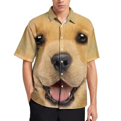 Golden Retriever Dog Face Men's Hawaii Button Down Shirt Short Sleeve Casual Shirts Beach Summer Tops with Pocket