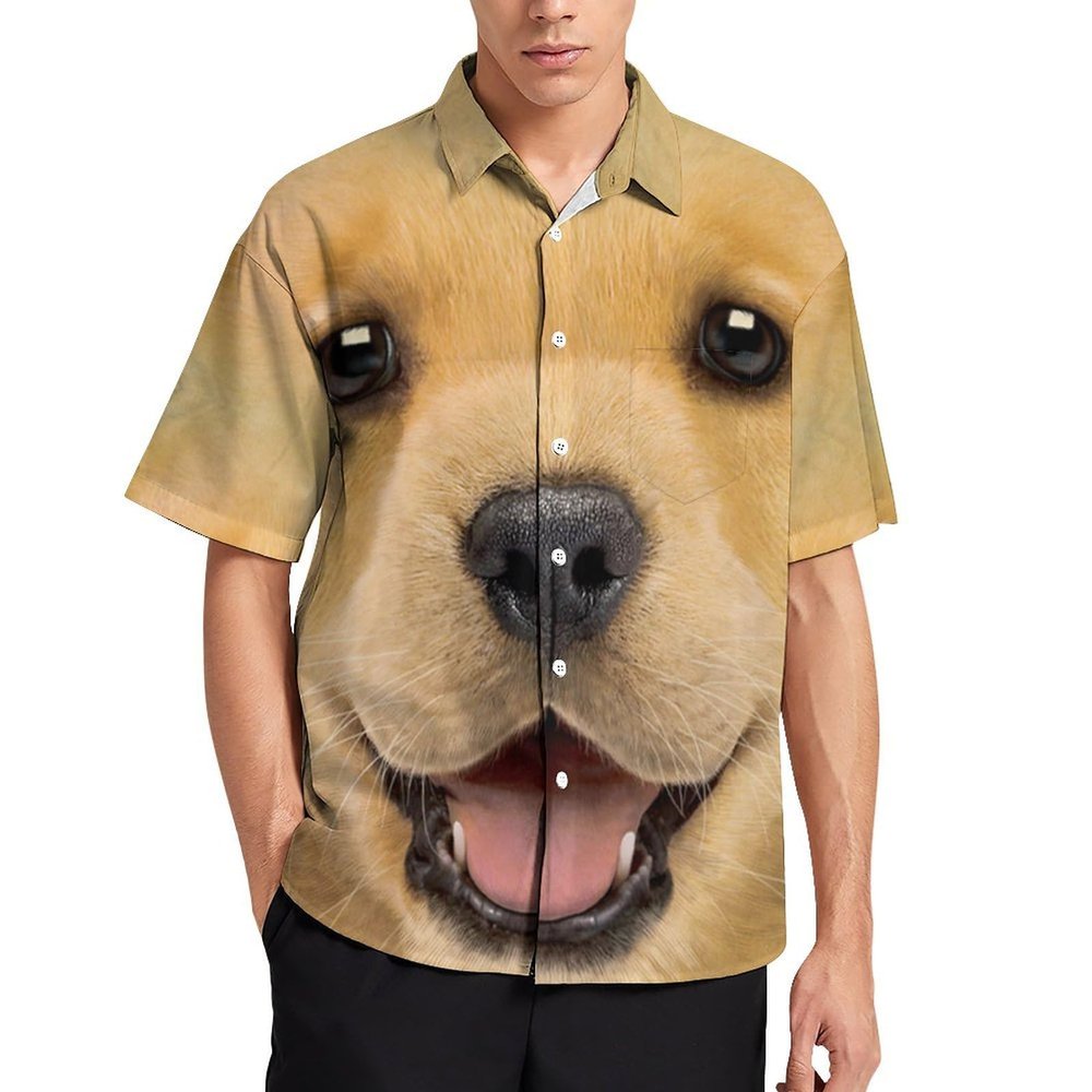 Golden Retriever Dog Face Men's Hawaii Button Down Shirt Short Sleeve Casual Shirts Beach Summer Tops with Pocket