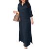Akivide Women Casual Cotton Linen Long Sleeve Maxi Dress Loose Lapel V Neck Slit Plus Size Flowy Beach Tunic Shirt Dress 2024 view 1