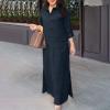 Akivide Women Casual Cotton Linen Long Sleeve Maxi Dress Loose Lapel V Neck Slit Plus Size Flowy Beach Tunic Shirt Dress 2024 view 2