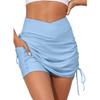 Cokarsely Women's Swim Skirt with Built-in Shorts Shirred Swim Skorts V Waist Tummy Control Tankini Bottoms Baby Blue view 1