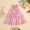BULINGNA Toddler Baby Girl Princess Dress 3D Floral Embroidery Tulle Tutu Dress Sleeveless Strap Fairy Dress Summer Outfit (Pink, 3-4 Years) view 2
