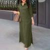 Akivide Women Casual Cotton Linen Long Sleeve Maxi Dress Loose Lapel V Neck Slit Plus Size Flowy Beach Tunic Shirt Dress 2024 view 2