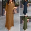 Akivide Women Casual Cotton Linen Long Sleeve Maxi Dress Loose Lapel V Neck Slit Plus Size Flowy Beach Tunic Shirt Dress 2024 view 3