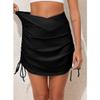Cokarsely Women's Swim Skirt with Built-in Shorts Shirred Swim Skorts V Waist Tummy Control Tankini Bottoms Black view 2