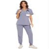 COZYFIT Scrubs for Women - V-Neck Top & Cargo Pants Scrubs Set with 10 Pockets - Light Grey, XXL view 1
