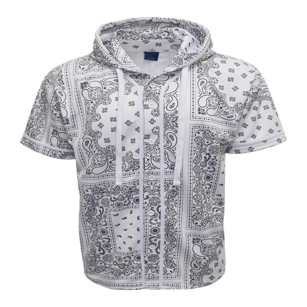 URBANJ Men's Baseball Jersey Button Down Shirts Size S-5XL (US, Alpha, Medium, Regular, Regular, 064 Bandana White)