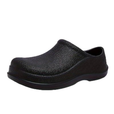 Hhhchpm Men's Solid Colour Slip On Waterproof & Oil Proof Chef Shoes, Comfy Non Slip Casual Durable EVA Kitchen Shoes for Men's Indoor Outdoor Activities (7.5,Black)