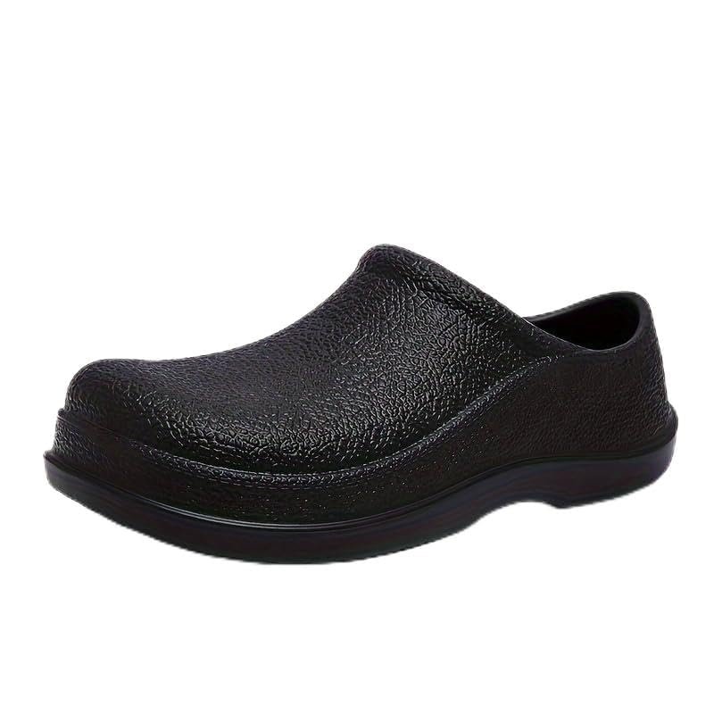 Hhhchpm Men's Solid Colour Slip On Waterproof & Oil Proof Chef Shoes, Comfy Non Slip Casual Durable EVA Kitchen Shoes for Men's Indoor Outdoor Activities (7.5,Black)