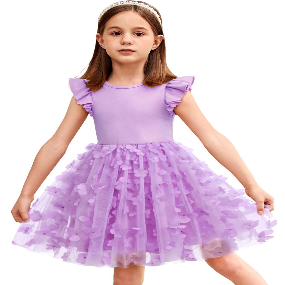 Arshiner Toddler Girls Summer Sundresses Crew Neck Tutu Gown Flower Girls Dresses for Party Wedding (0-Butterfly, 7-8 Years)