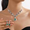 Denifery Bridal Necklace Earrings Set Crystal Wedding Jewelry Set Rhinestone Choker Necklace for Women (Green) view 2