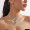 Denifery Bridal Necklace Earrings Set Crystal Wedding Jewelry Set Rhinestone Choker Necklace for Women (Green) view 3