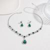 Denifery Bridal Necklace Earrings Set Crystal Wedding Jewelry Set Rhinestone Choker Necklace for Women (Green) view 4
