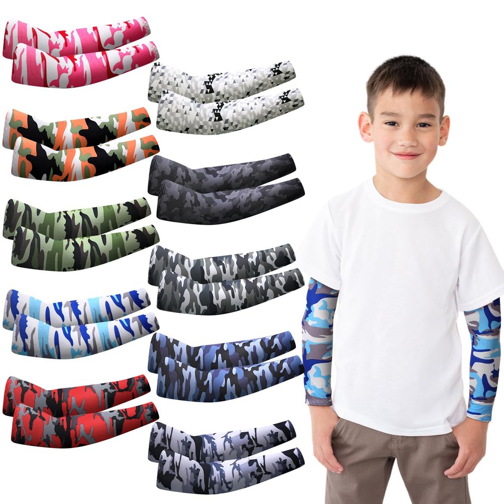 Xuhal 10 Pairs Arm Sleeves for Kids Youth Basketball Football Baseball UV Sun Protection Sports Compression Arm Cover(Vortex,Age 11-14)