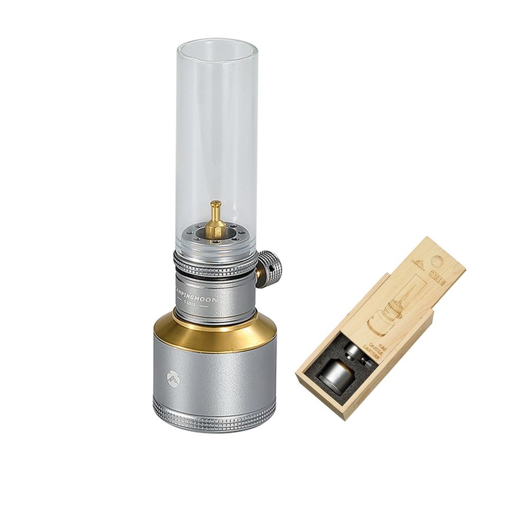 Campingmoon Camping Gas Lantern Outdoor Gas Tent Lamp with Empty Gas Tank Wooden Lantern Case