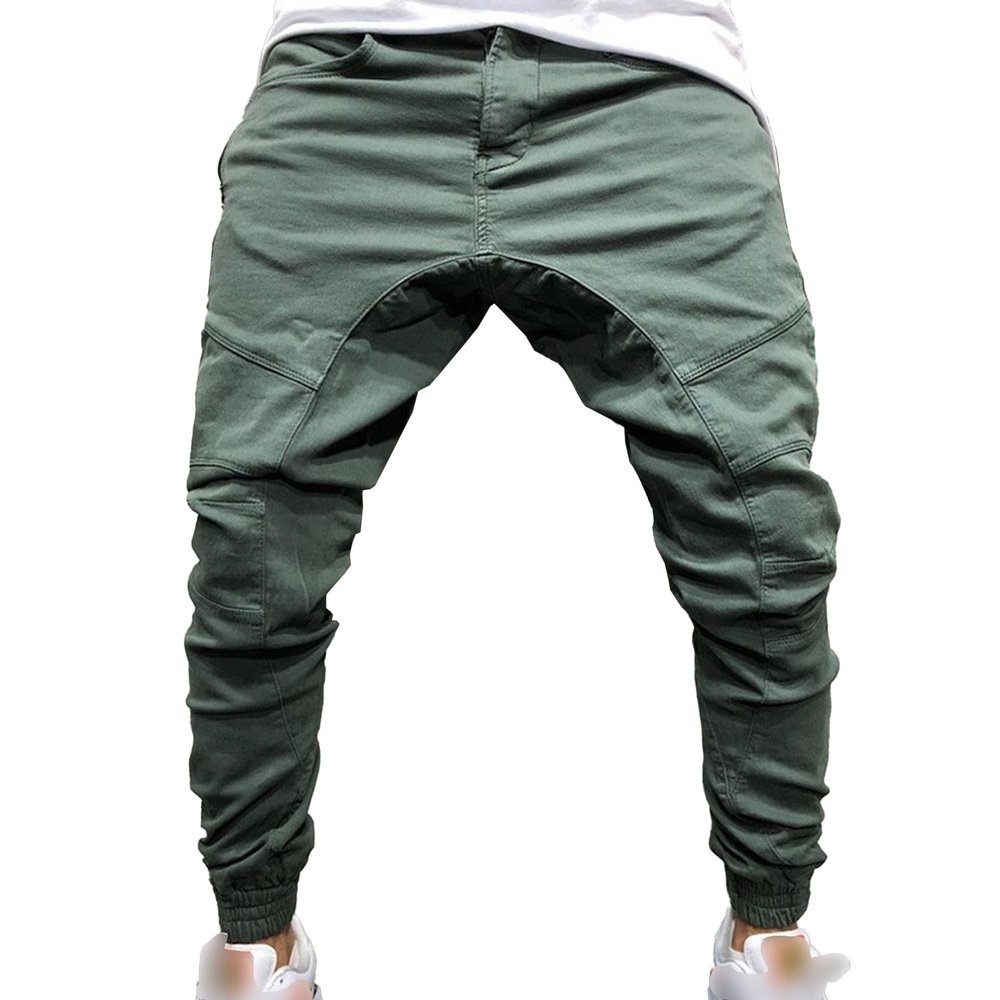 JEsilunmaMY Men's Zipper Pockets Joggers Pants Elastic Waist Cotton Drawstring Cargo Pants Workout Gym Running Sweatpants (Green,Medium)