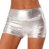 YiZYiF Women's Metallic Rave Booty Shorts Shiny High Waisted Shorts Hot Pants Dance Festival Bottoms Silver Medium view 2
