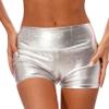 YiZYiF Women's Metallic Rave Booty Shorts Shiny High Waisted Shorts Hot Pants Dance Festival Bottoms Silver Medium view 3