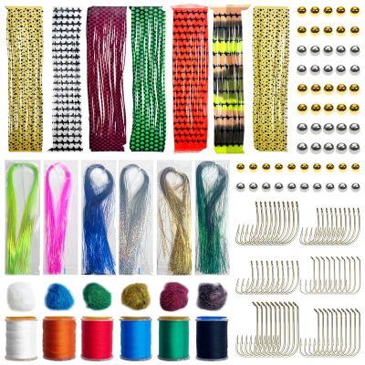 FREE FISHER 145Pcs Fly Tying Material Kit Flashabou Dubbing Threads Copper Beads Silicone Rubber Legs Hooks Fly Tying Tools Kit
