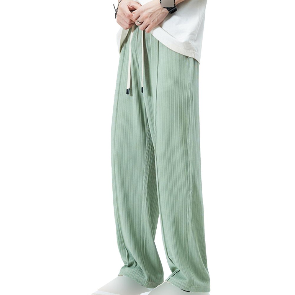 JEsilunmaMY Men's Flat Front Casual Trousers Ice Silk Summer Drawstring Wide Leg Pants Relaxed Fit Joggers Lounge Pants (Green,Large)