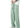 JEsilunmaMY Men's Flat Front Casual Trousers Ice Silk Summer Drawstring Wide Leg Pants Relaxed Fit Joggers Lounge Pants (Green,Large) view 1