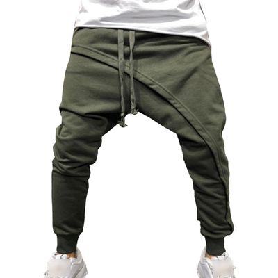 JEsilunmaMY Men's Hip Hop Slim Joggers Pants Casual Drop Crotch Tapered Sweatpants Outdoor Drawstring Lounge Harem Pants (Army Green,Small)