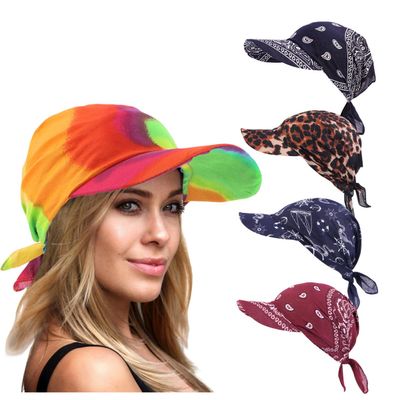 Summer Turban Headwrap Beanie Sun Visor Hat Outdoor Baseball Cap Bandana Cap with Tie Knot Back Headscarf