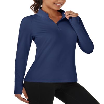 MAGCOMSEN Womens Quarter Zip Pullover Athletic Fleece Top 3/4 Zip Pullover for Running Sweatshirt Warm Base Layer Navy,XL