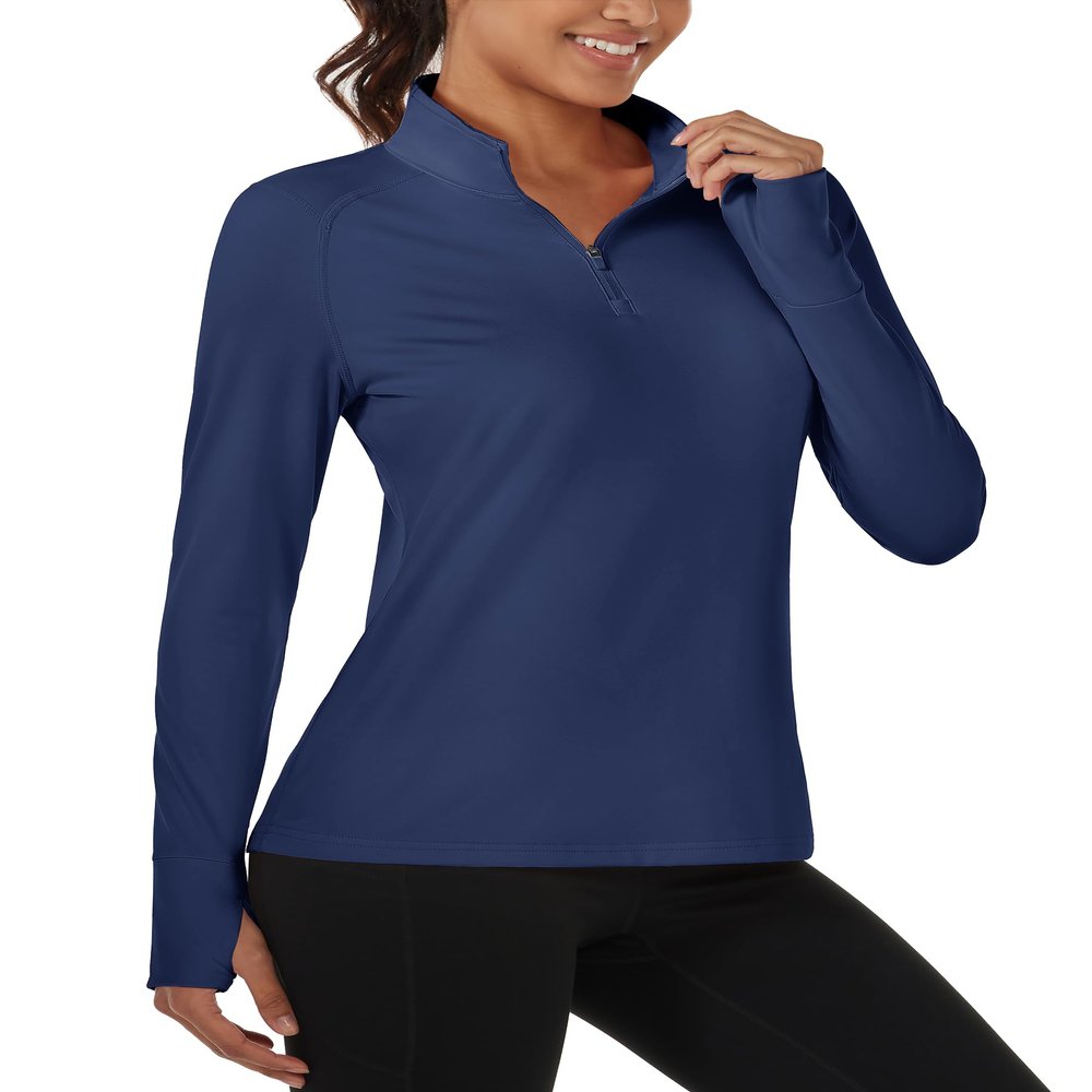 MAGCOMSEN Womens Quarter Zip Pullover Athletic Fleece Top 3/4 Zip Pullover for Running Sweatshirt Warm Base Layer Navy,XL