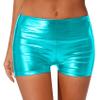 Hedmy Womens Metallic Booty Shorts High Waisted Shiny Rave Bottoms for Dance Festival Costumes Blue Green Small view 1