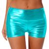Lejafay Women's Metallic Rave Booty Shorts Hot Pants Shiny High Waisted Bottoms for Dance Festival Blue Green Small view 1