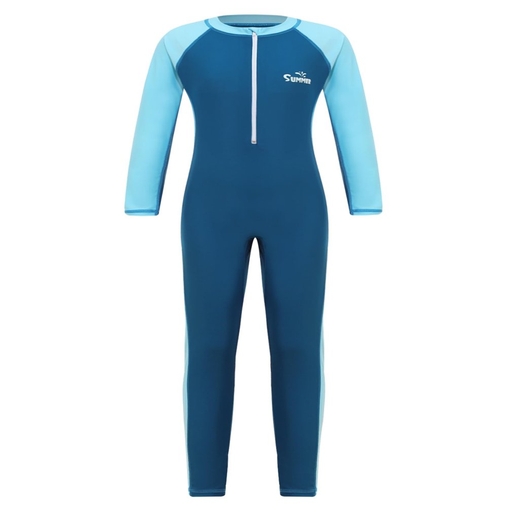 Sxiwei Kids Girls Athletic Swimsuit Long Sleeve One Piece Full Body Rash Guard Swimwear Bodysuit Sky Blue 11-12 Years