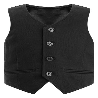 JEATHA Kids Boys Formal Tuxedo Suit Vest Classic Fit V-Neck Button Down Gentleman Suit Waistcoat for Wedding Party Black 2 Years