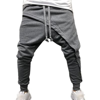 JEsilunmaMY Men's Hip Hop Slim Joggers Pants Casual Drop Crotch Tapered Sweatpants Outdoor Drawstring Lounge Harem Pants (Grey,Medium)