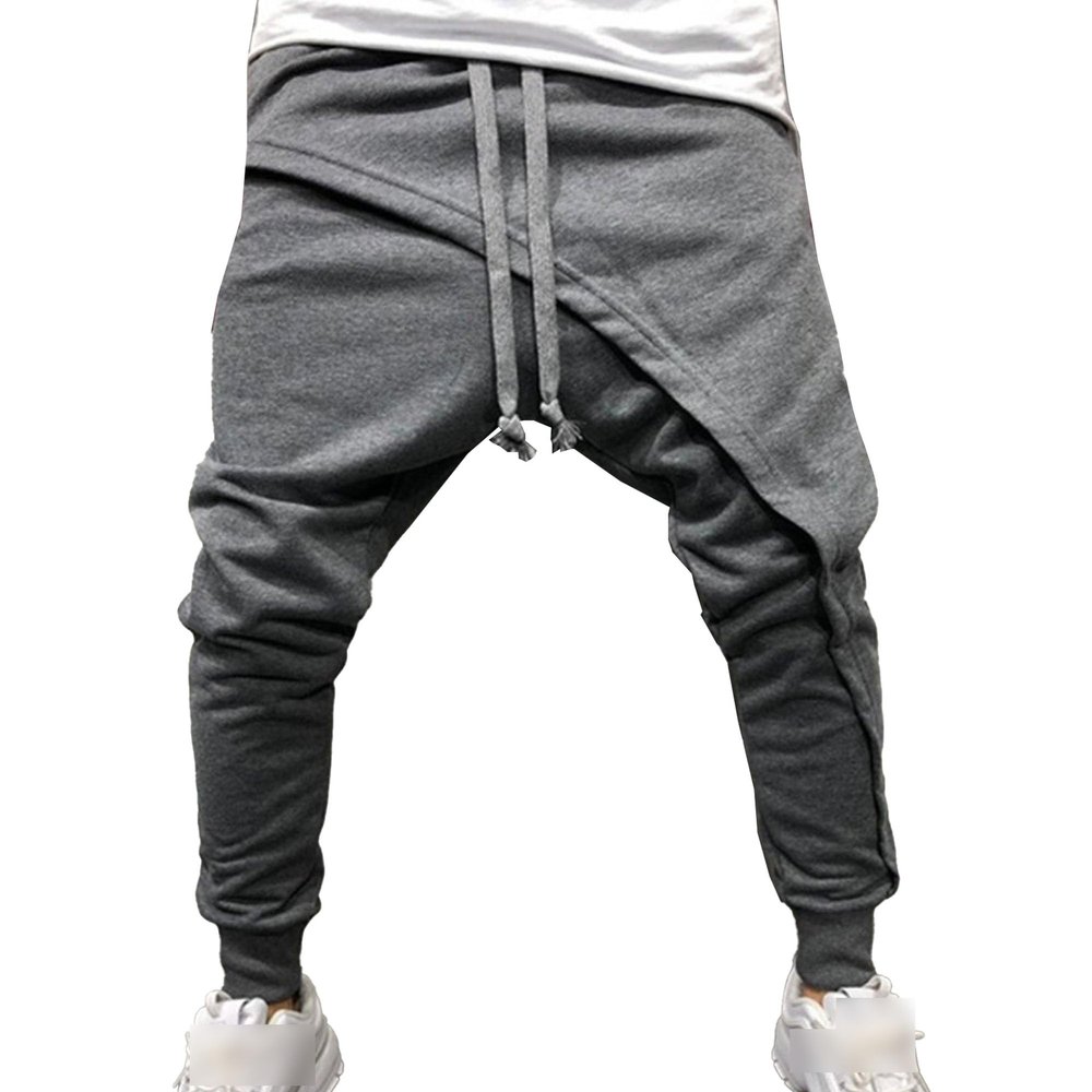 JEsilunmaMY Men's Hip Hop Slim Joggers Pants Casual Drop Crotch Tapered Sweatpants Outdoor Drawstring Lounge Harem Pants (Grey,Medium)