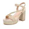 kkdom Platform Heels for Women Strappy Block Chunky High Heels Open Toe Fashion Party Evening Prom Wedding Ankle Buckle Dress Pump Sandals Shoes Gold US Size 10