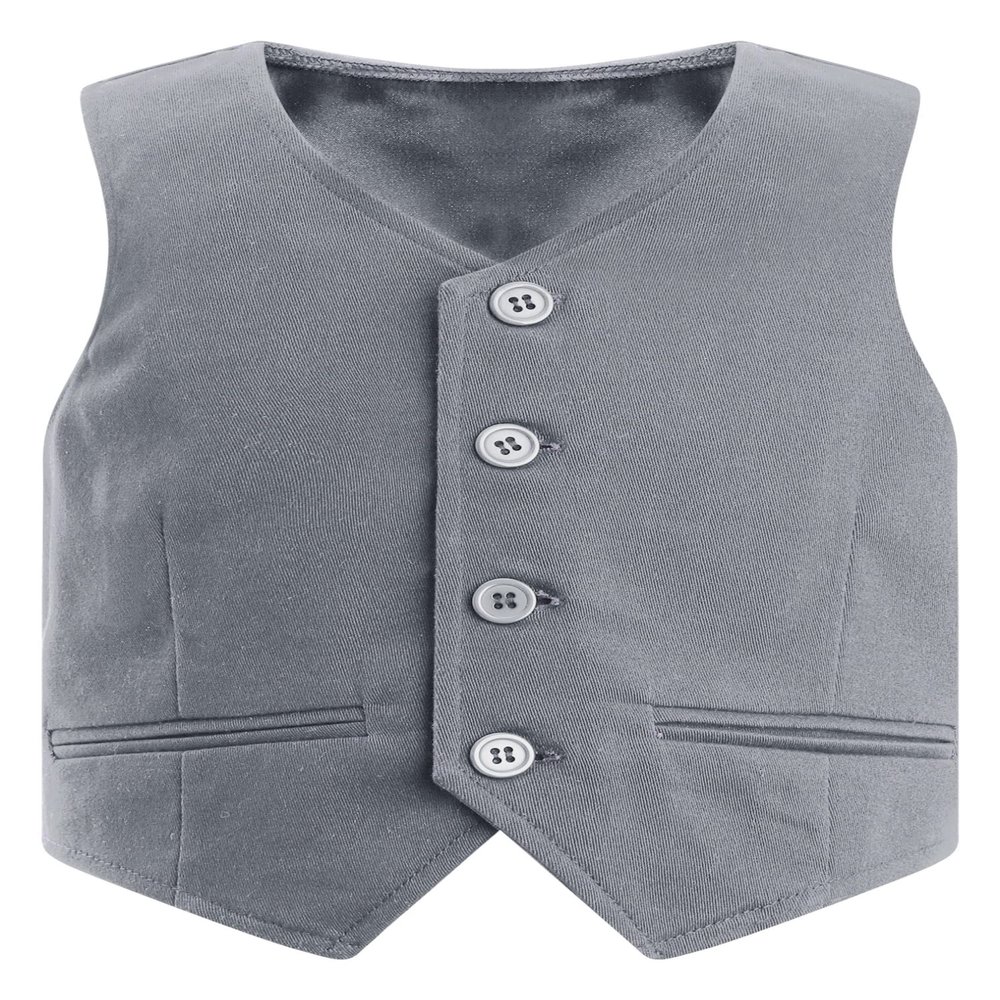 JEATHA Kids Boys Formal Tuxedo Suit Vest Classic Fit V-Neck Button Down Gentleman Suit Waistcoat for Wedding Party Gray 8 Years