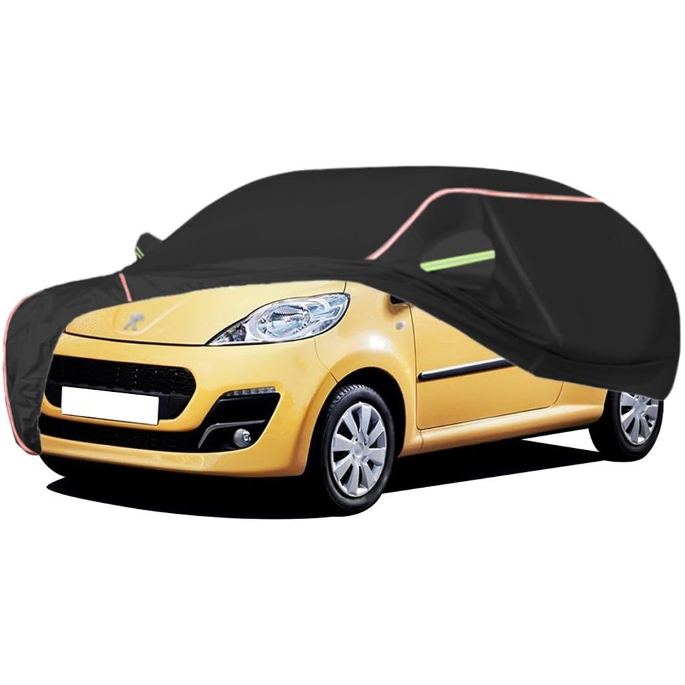WOLWES Car Cover are Suitable for Peugeot 107 3 Door/5 Door All-Weather Windproof, Snowproof, Rainproof, UV-Protected and Breathable All-Season Universal with Side Door Zip Oxford Cloth Car Cover (Co