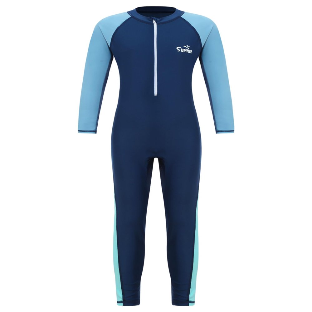 Sxiwei Kids Girls Athletic Swimsuit Long Sleeve One Piece Full Body Rash Guard Swimwear Bodysuit Navy Blue 15-16 Years